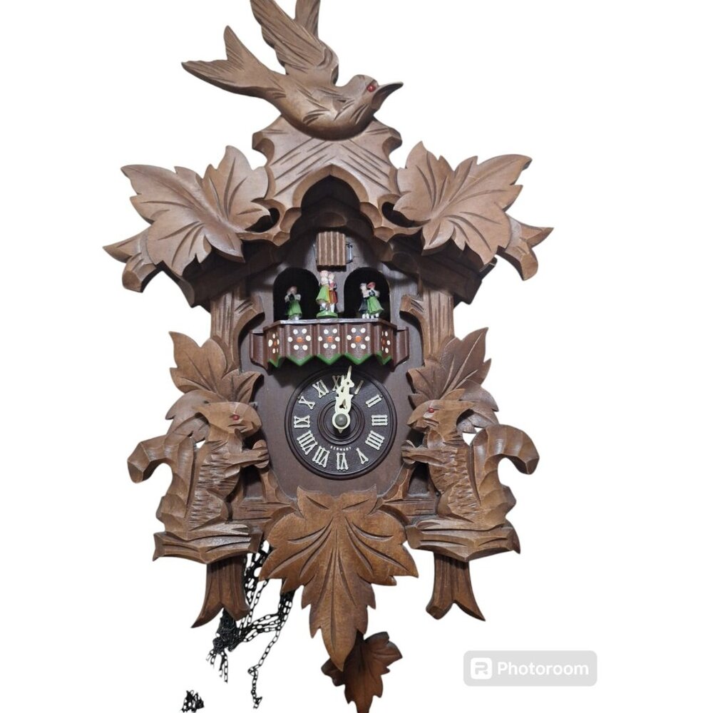 Black Forest HUNTERS West Germany Cuckoo Clock Albert Schwab Karlsruhe UNTESTED - Picture 3 of 16